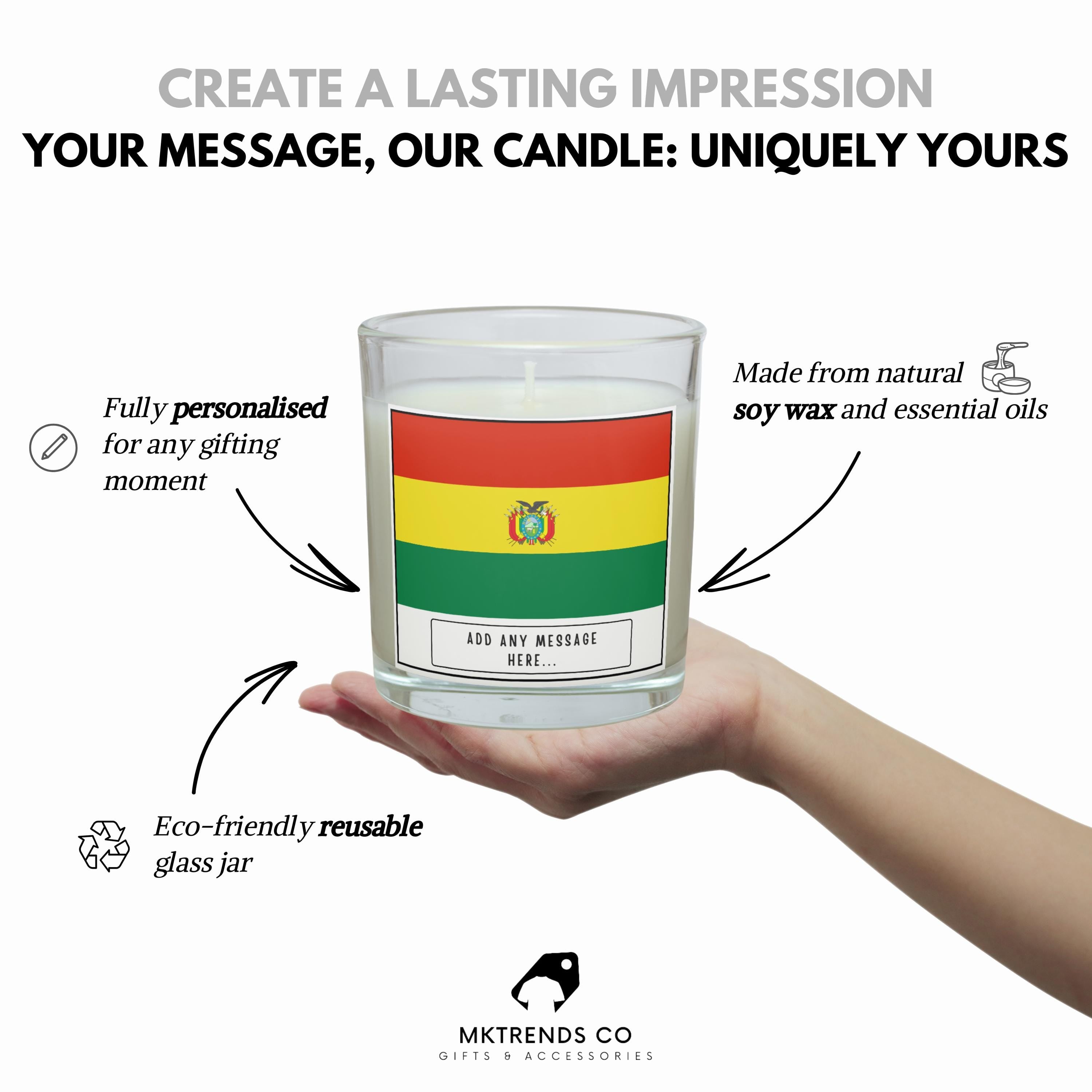 Bolivia Personalised Candle | Flag of Bolivia | Bolivian Flag Candle | Custom Bolivian Message Gift | Gift for Bolivian | Bolivia Home Decor Etsy