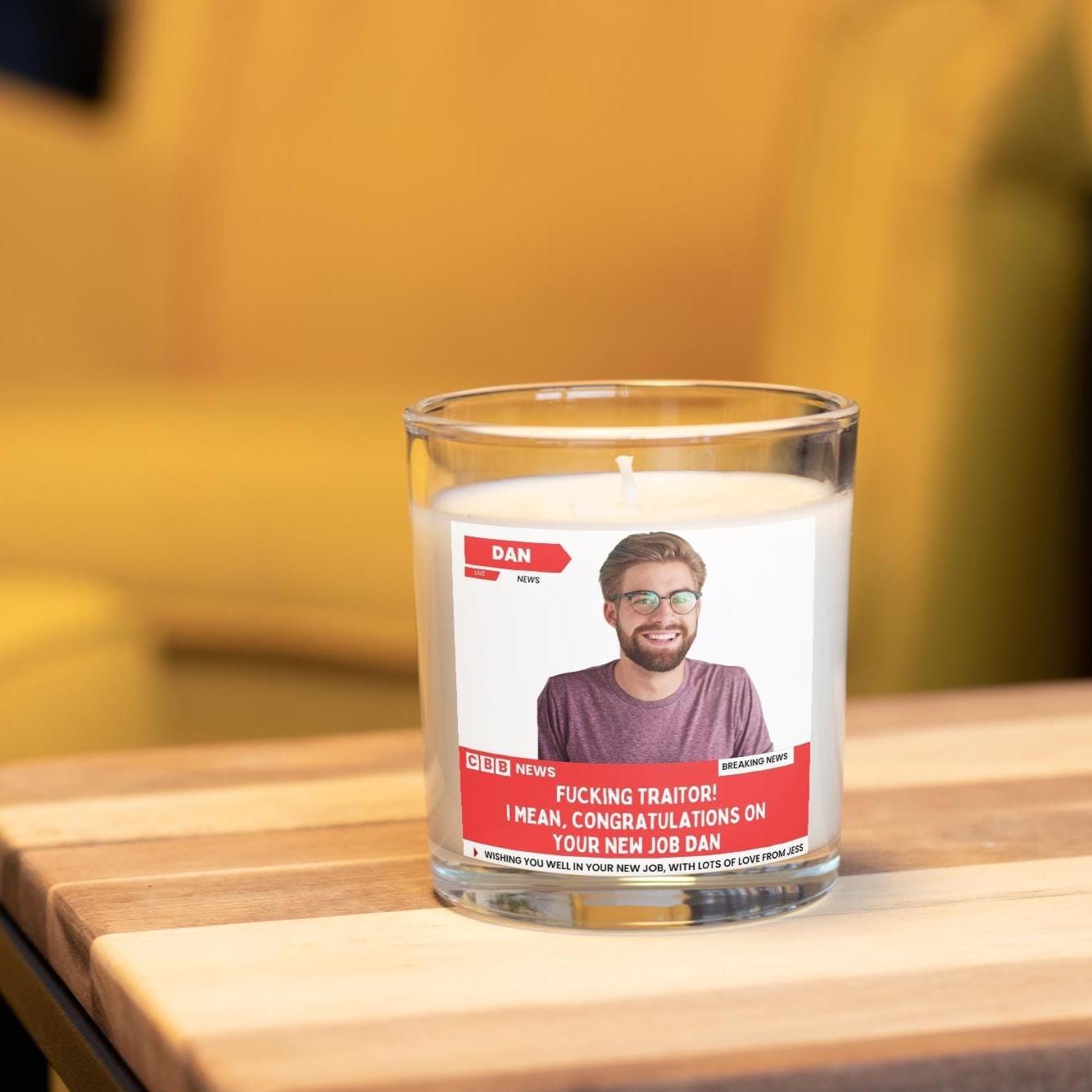 Funny New Job Candle Gift: Novelty News Photo Message New Job Gift | Personalised Leaving Gift Etsy