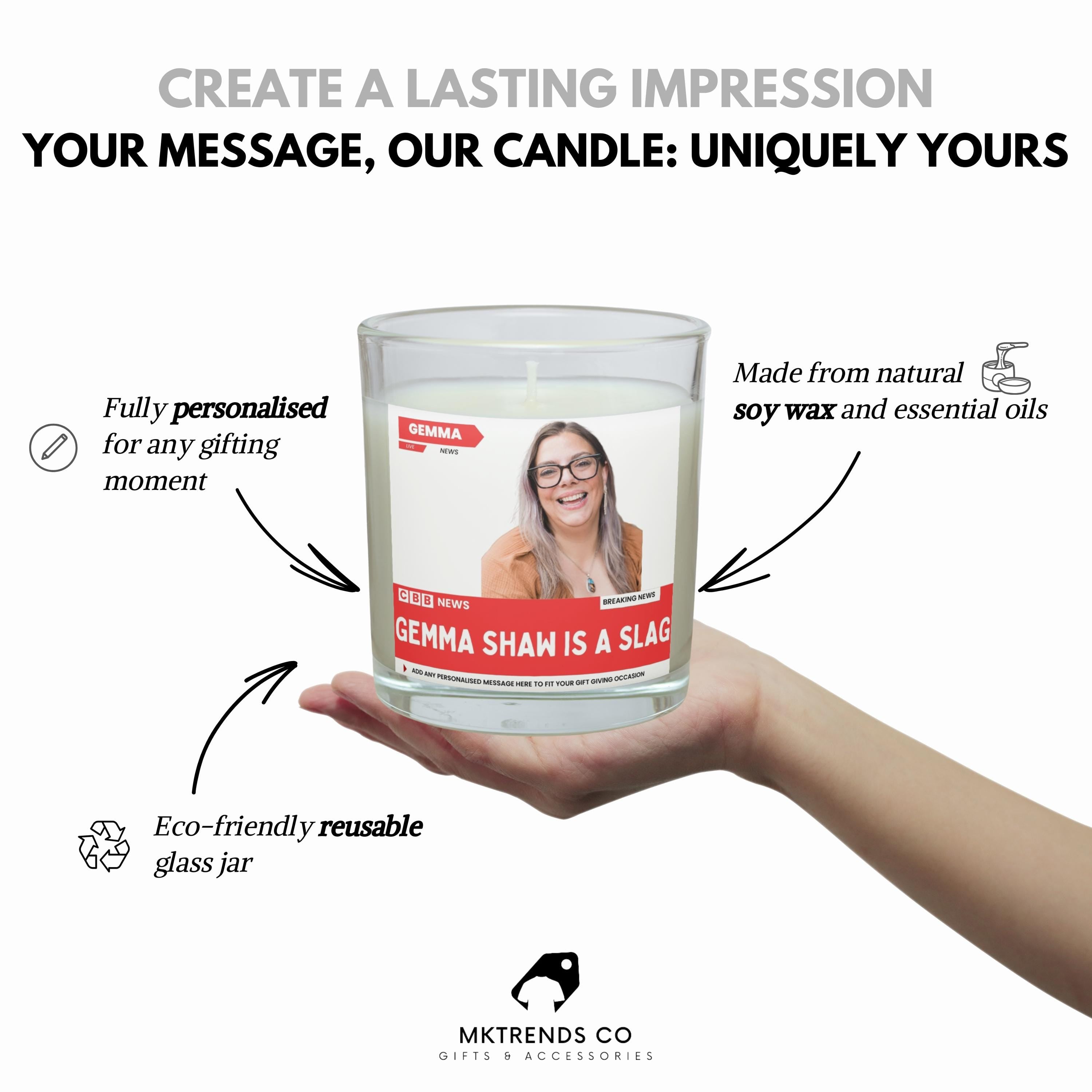Funny Rude Name Message Personalised Candle | News Style Photo & Message Upload Custom Candle Gift Etsy