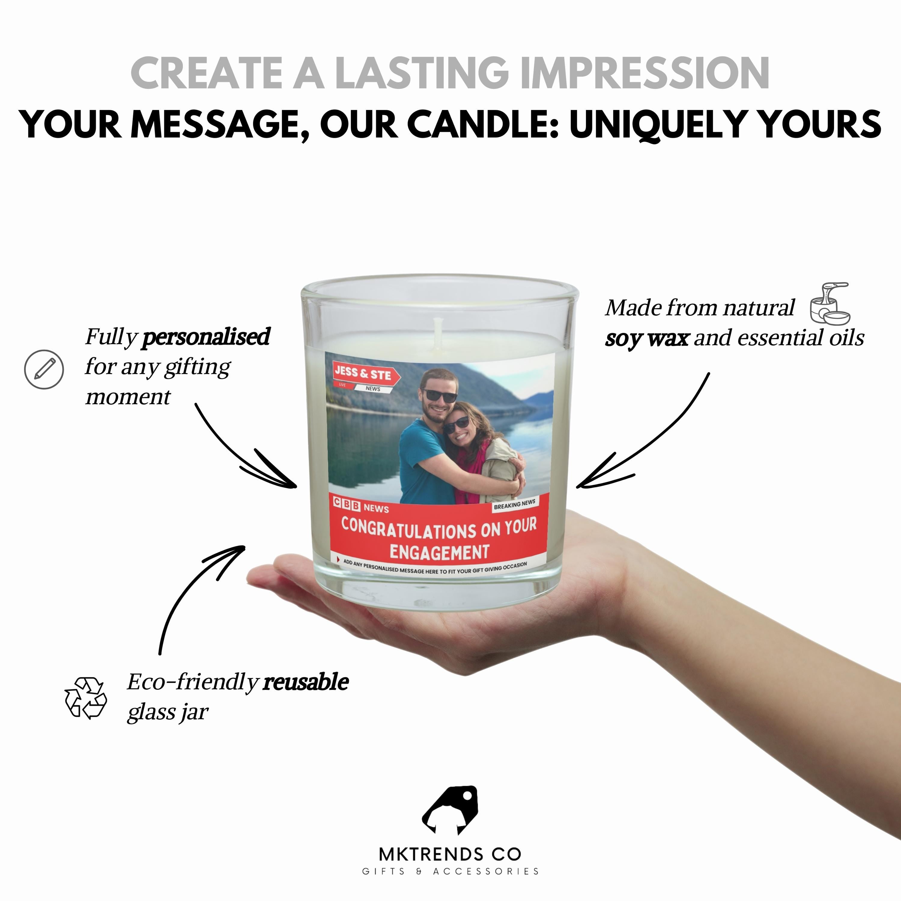 Engagement Personalised Soy Wax Candle | Engagement Photo & Message Custom Gift | Congratulations on Your Engagement Candle Gift Etsy