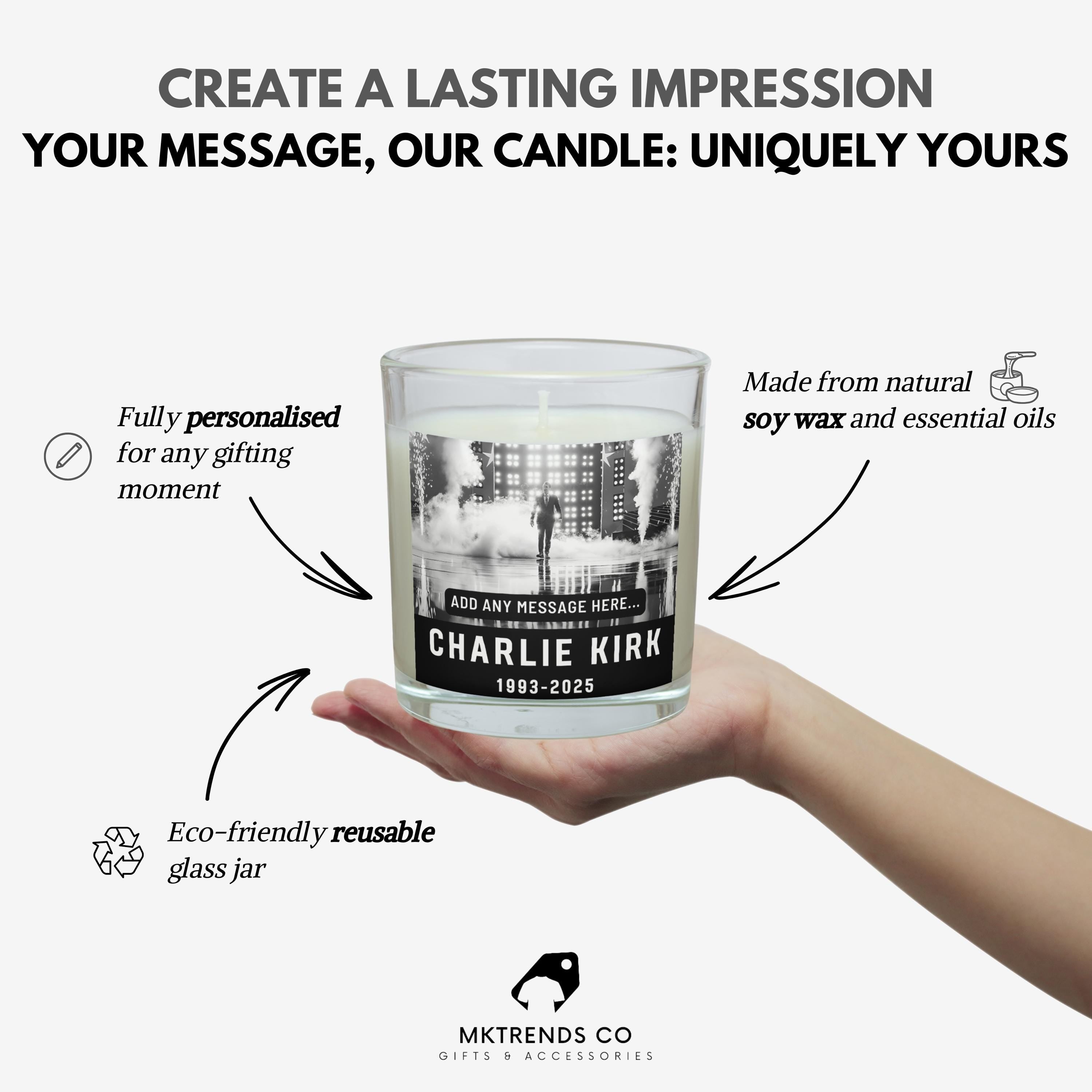 Charlie Kirk Remembrance Personalised Candle | In Memory of Charlie Kirk | Charlie Kirk Custom Message | Celebrate Charlie Kirk's Life Gift Etsy