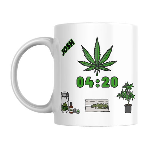 Funny Weed Mug — original left-handle view on a pure white background