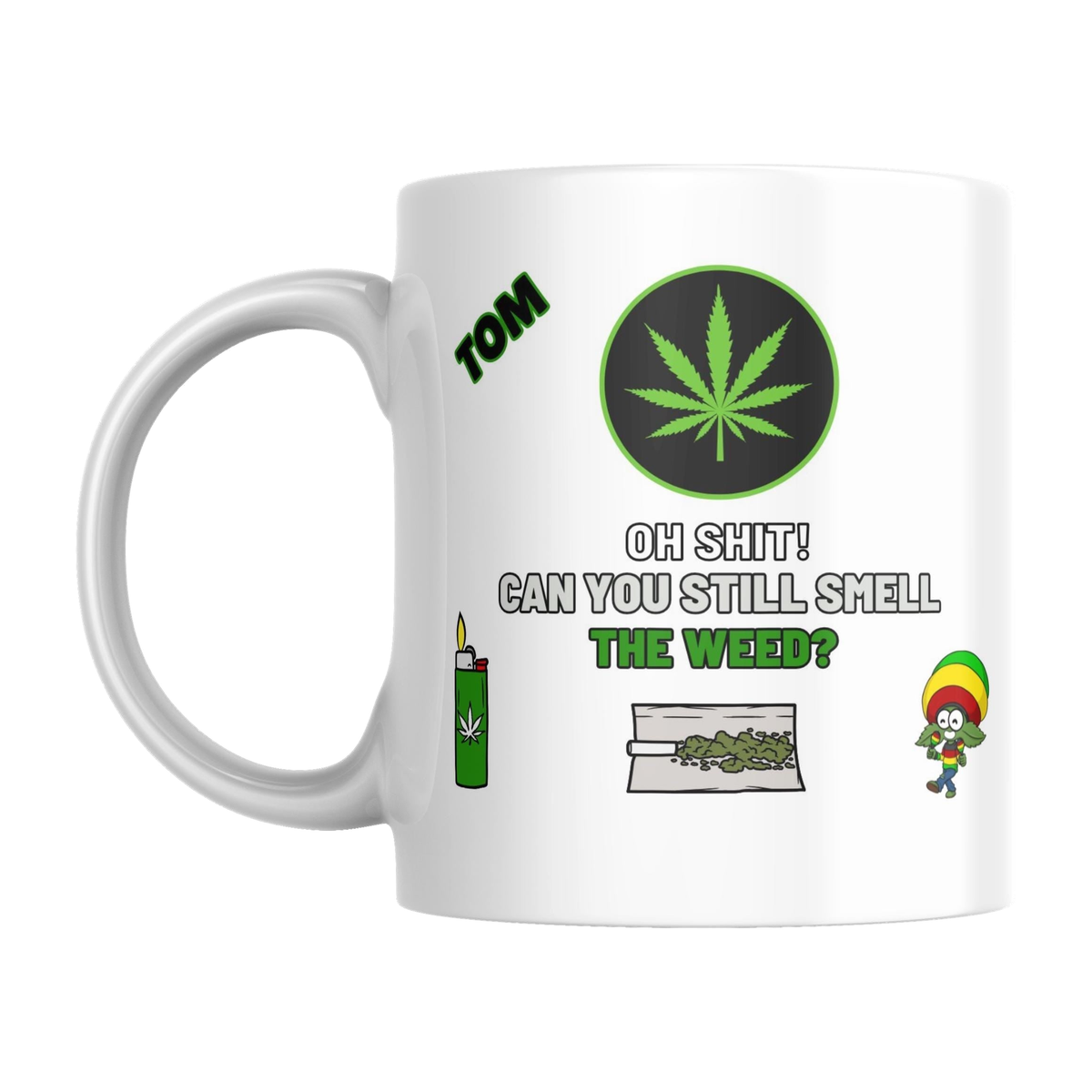 Funny Weed Personalised Mug — original left-handle view on a pure white background