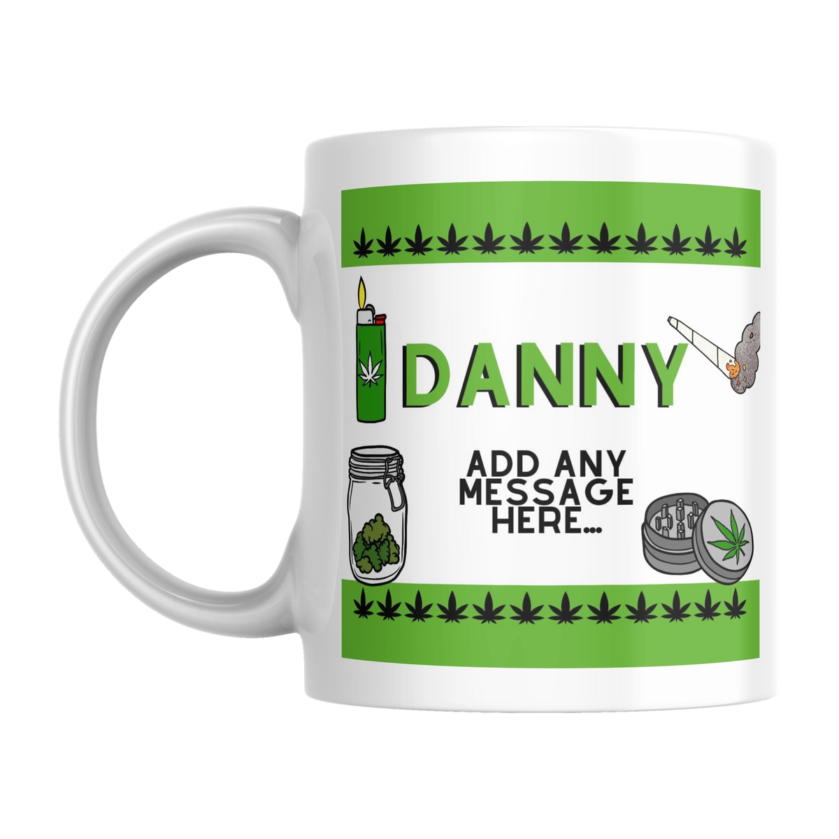 Personalised Weed Smokers Mug — original left-handle view on a pure white background