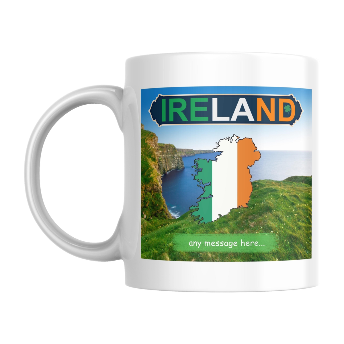 Personalised Ireland Mug — original left-handle view on a pure white background