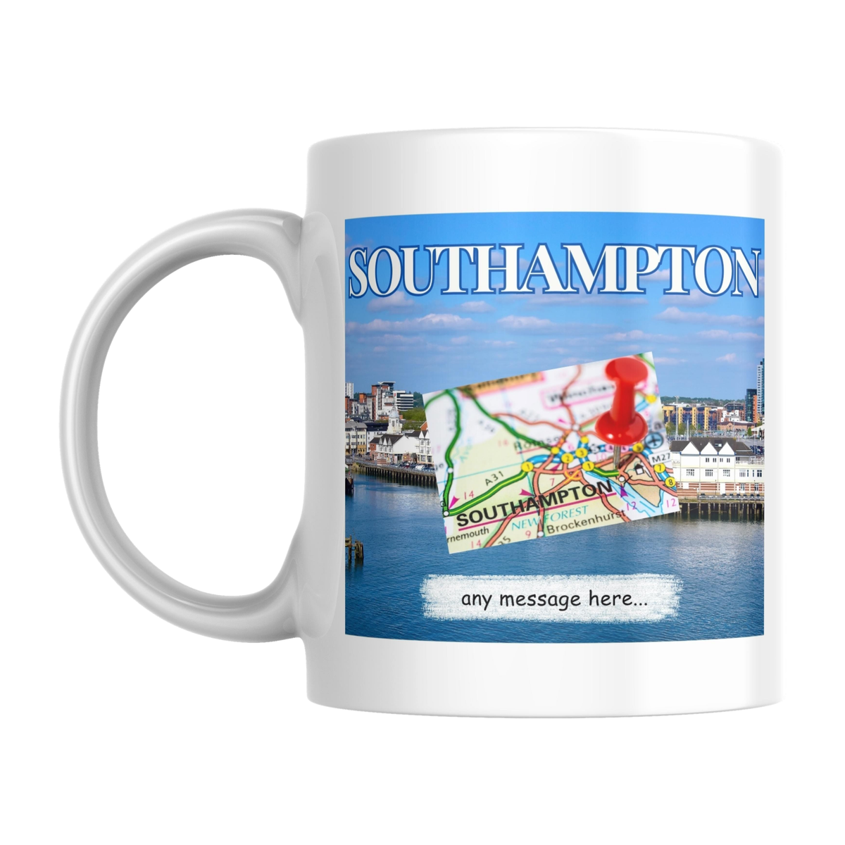 Personalised Southampton Mug — original left-handle view on a pure white background