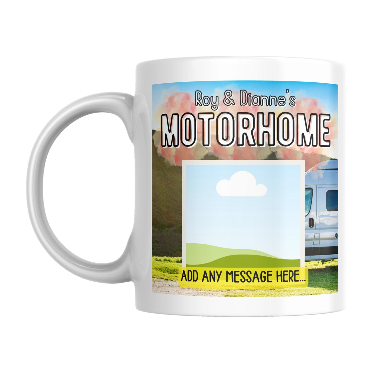 Personalised Motorhome Mug — original left-handle view on a pure white background