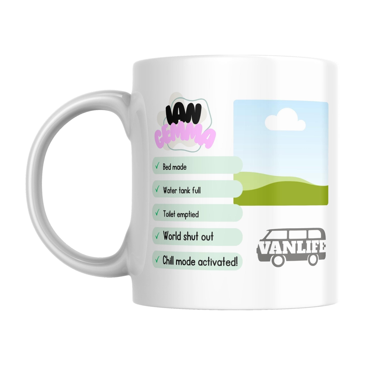 Personalised Motorhome Photo Mug — original left-handle view on a pure white background