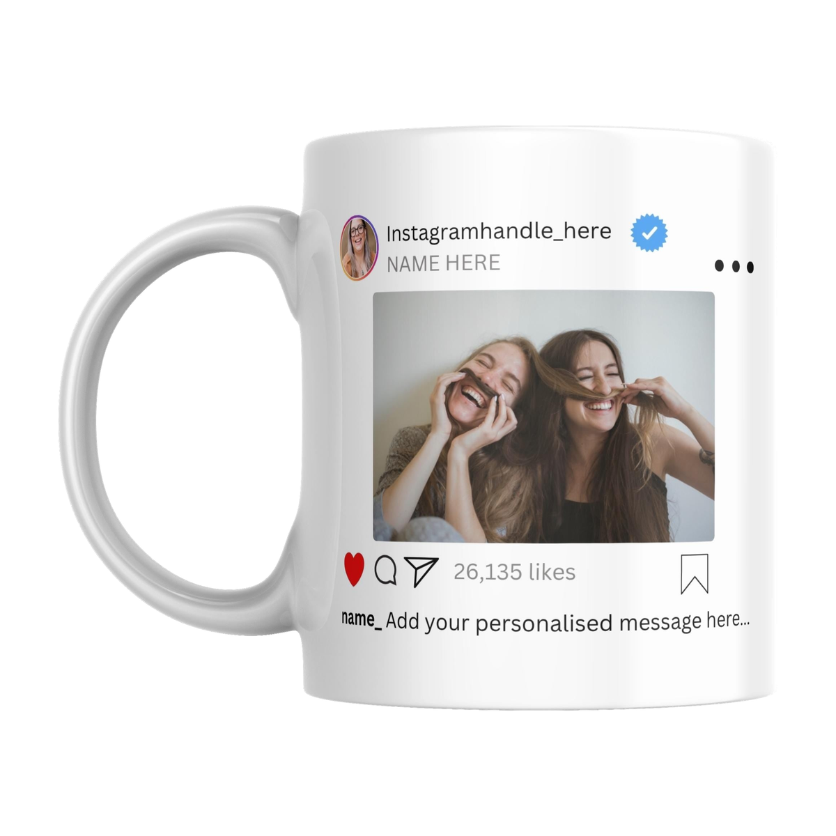 Personalised Instagram Mug — original left-handle view on a pure white background