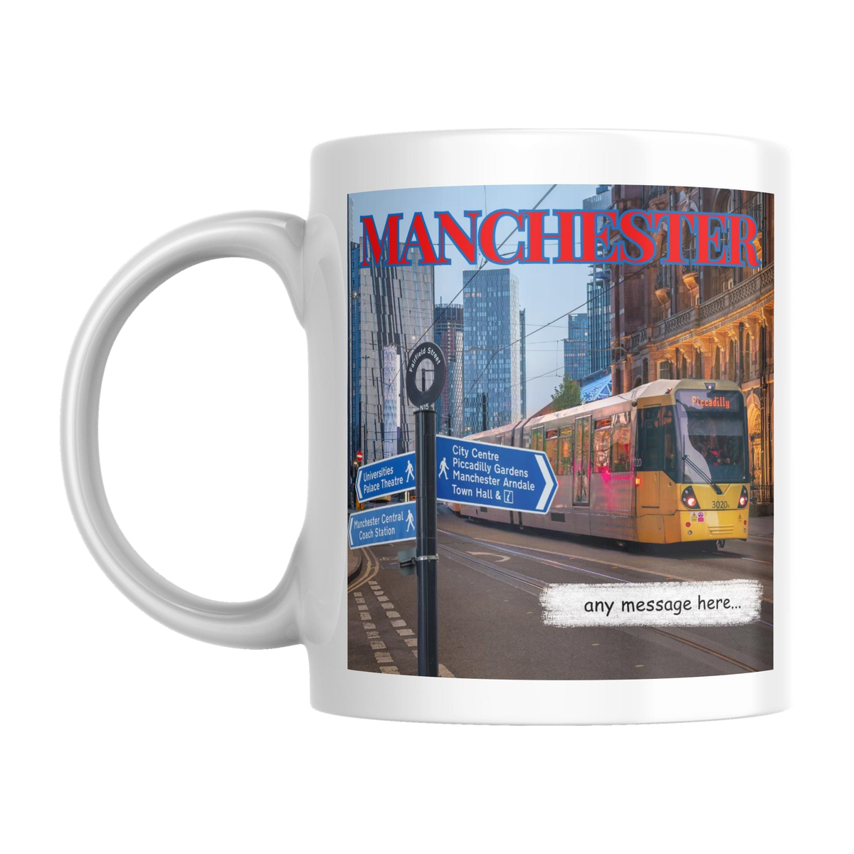 Personalised Manchester Mug — original left-handle view on a pure white background