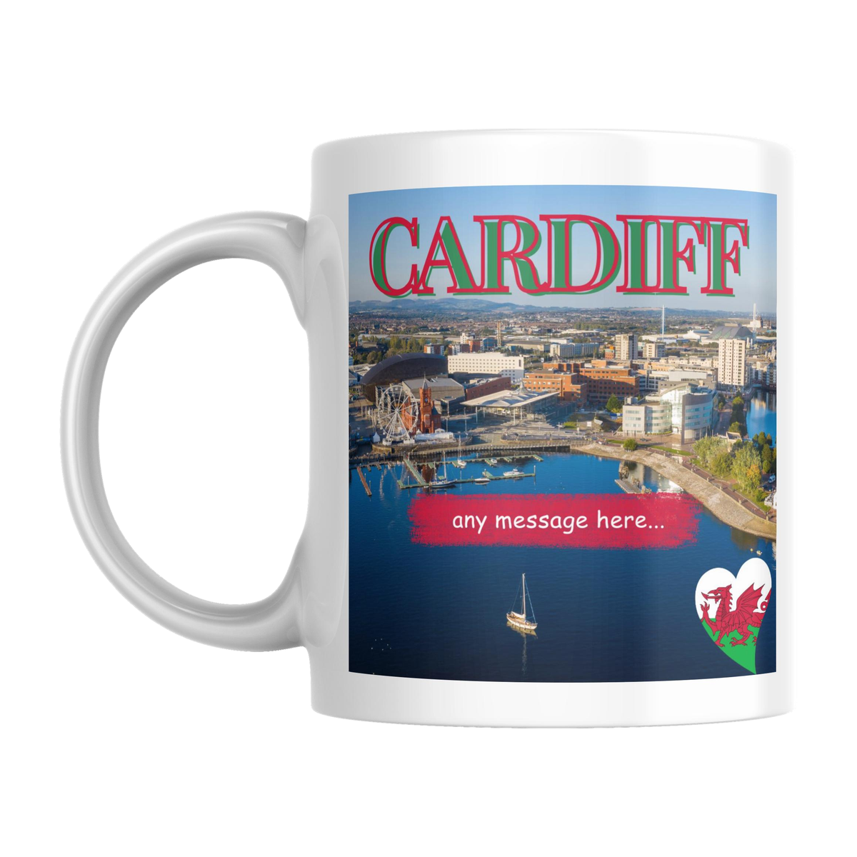 Personalised Cardiff Mug — original left-handle view on a pure white background