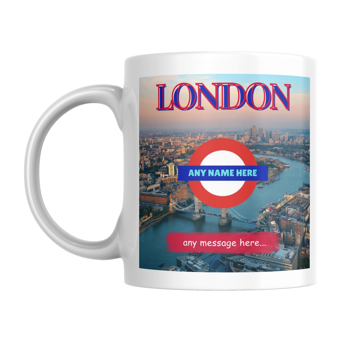 Personalised London Mug — original left-handle view on a pure white background