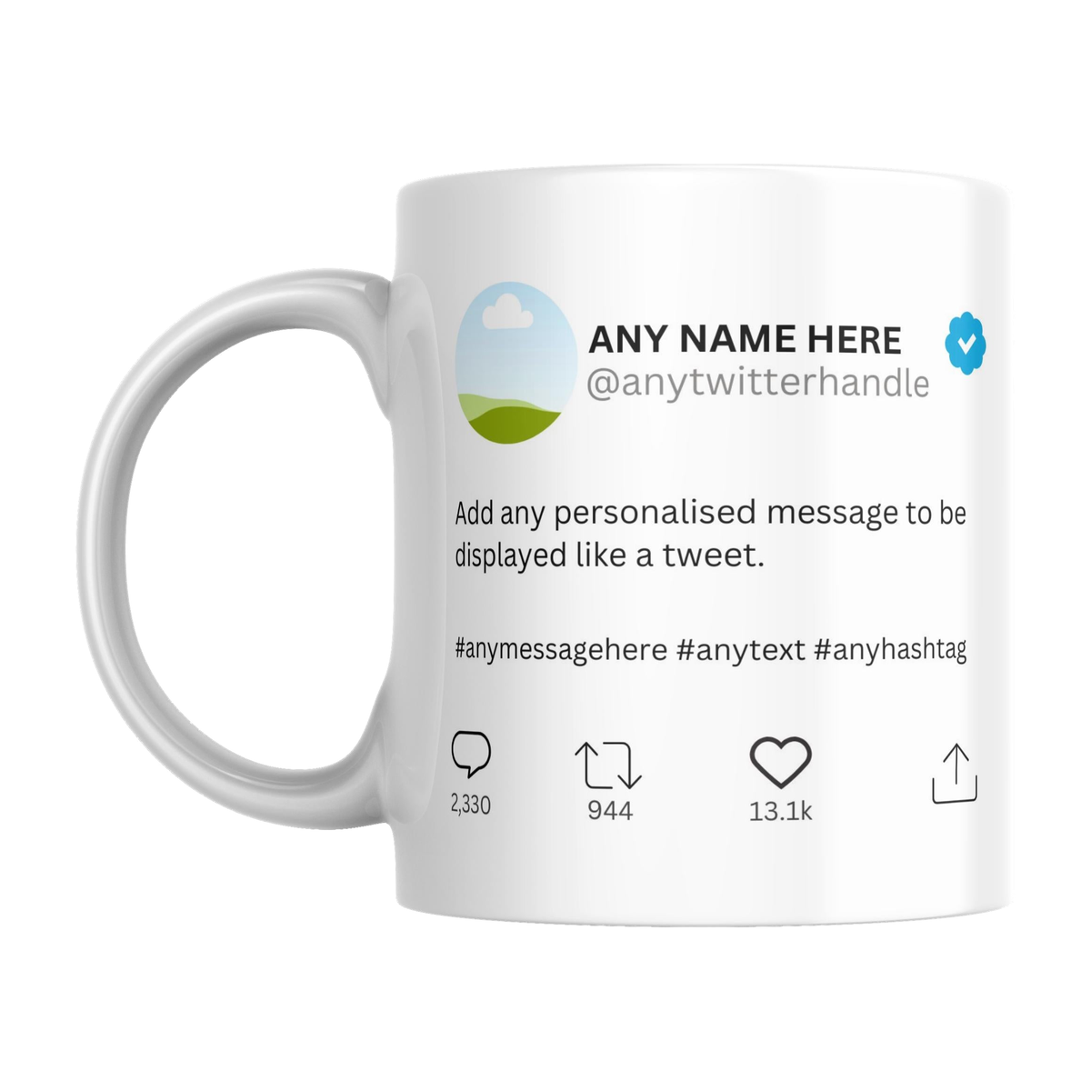 Personalised Twitter/X Mug — original left-handle view on a pure white background