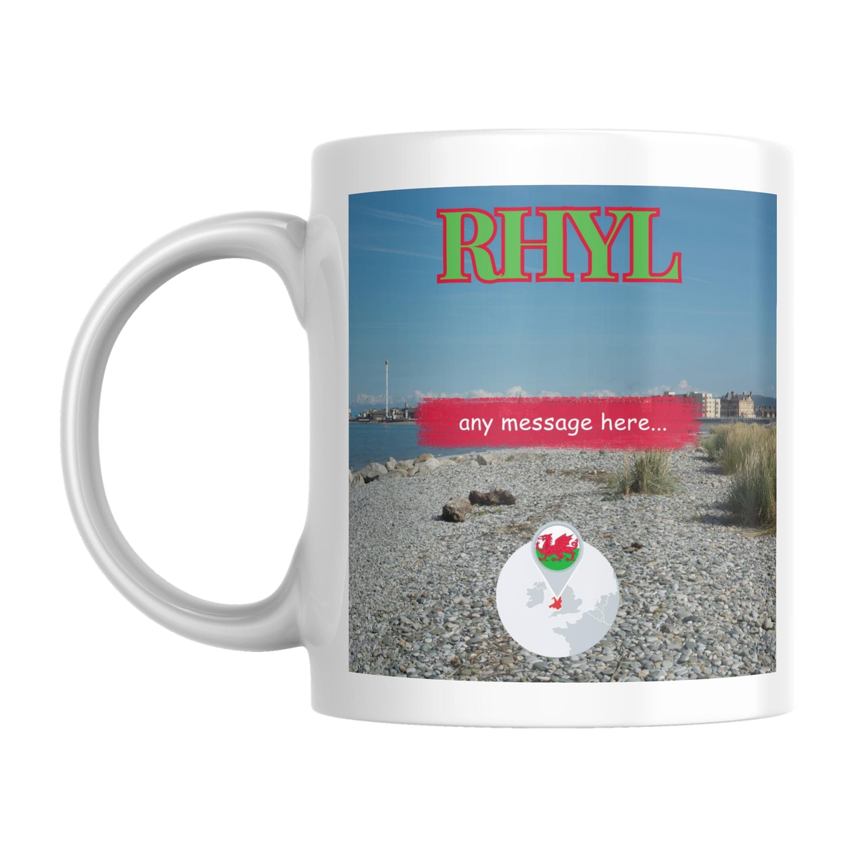 Personalised Rhyl Mug — original left-handle view on a pure white background