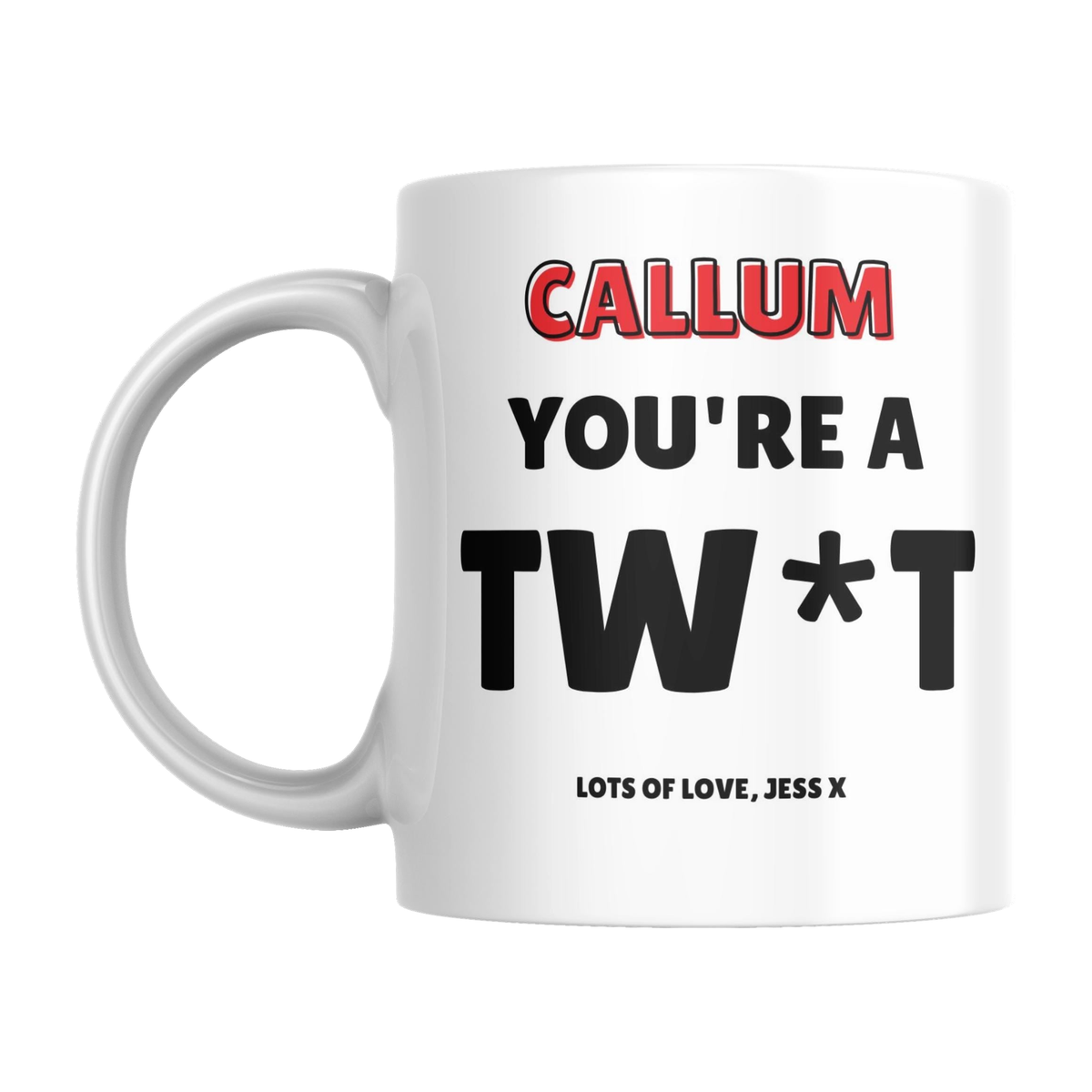 Personalised Rude Mug — original left-handle view on a pure white background