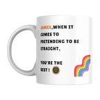 Personalised Gay Humour Mug — original left-handle view on a pure white background