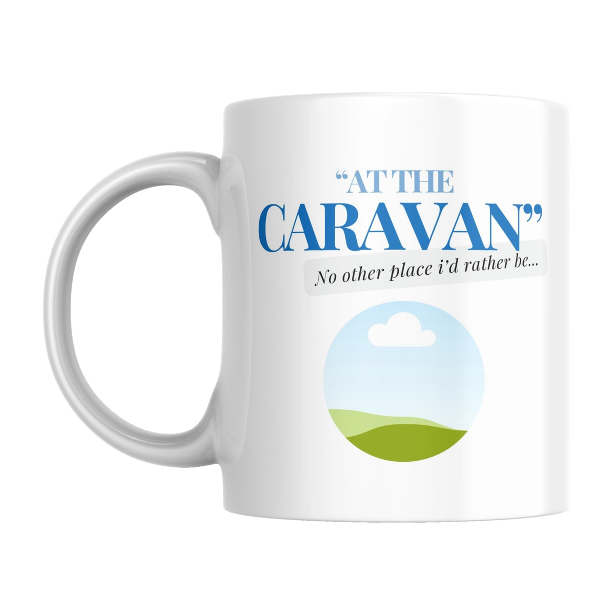 Personalised Caravan Photo Mug — original left-handle view on a pure white background
