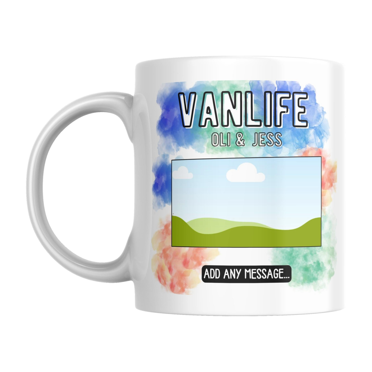 Personalised Vanlife Photo Mug — original left-handle view on a pure white background