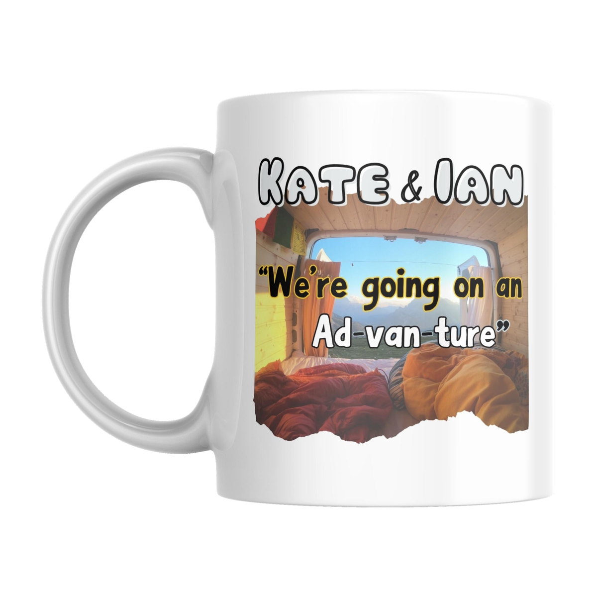 Personalised Adventure Mug — original left-handle view on a pure white background