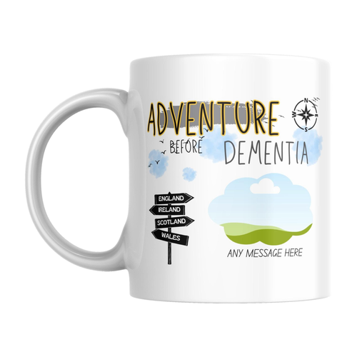 Personalised Adventure Before Dementia Mug — original left-handle view on a pure white background