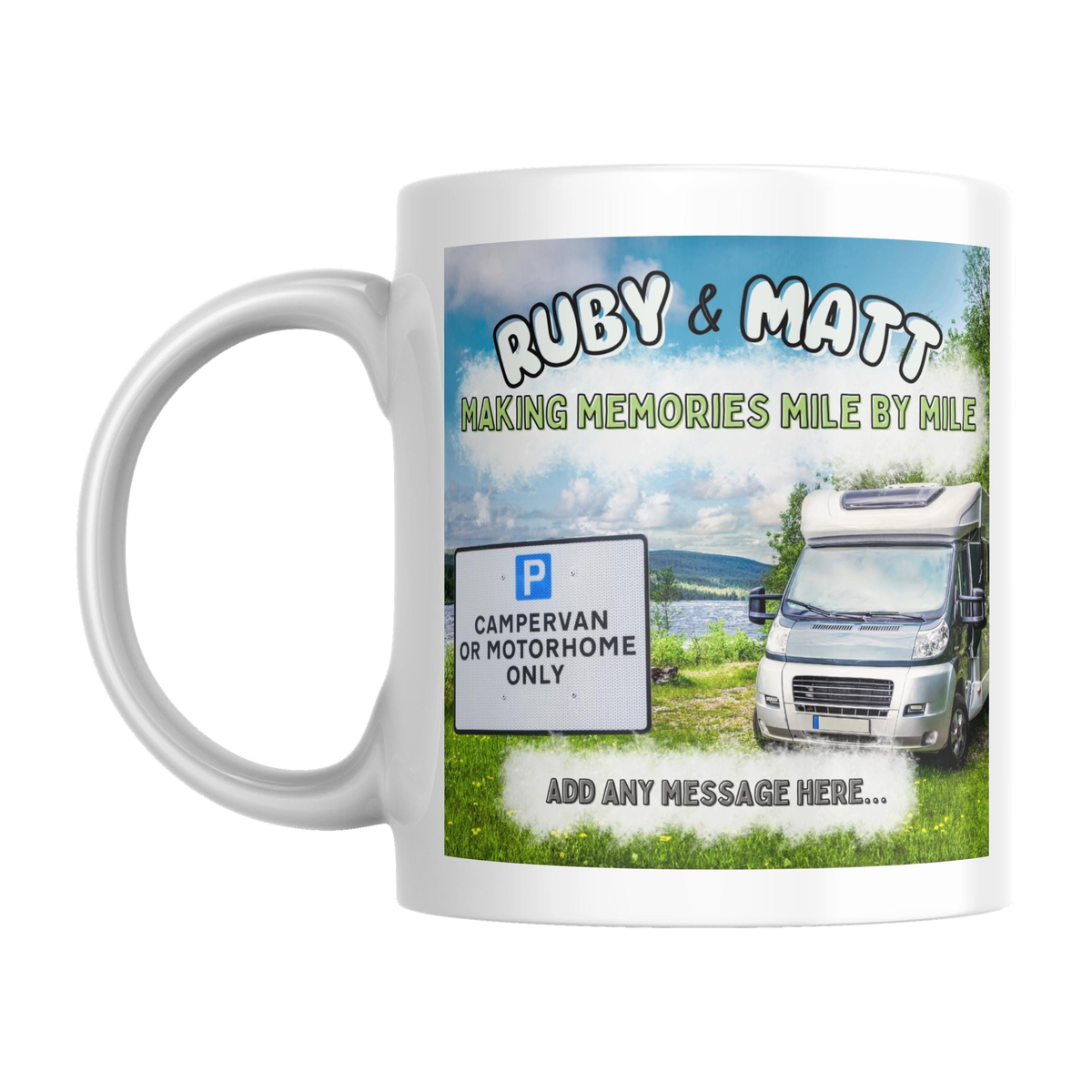 Personalised Motorhome Mug — original left-handle view on a pure white background