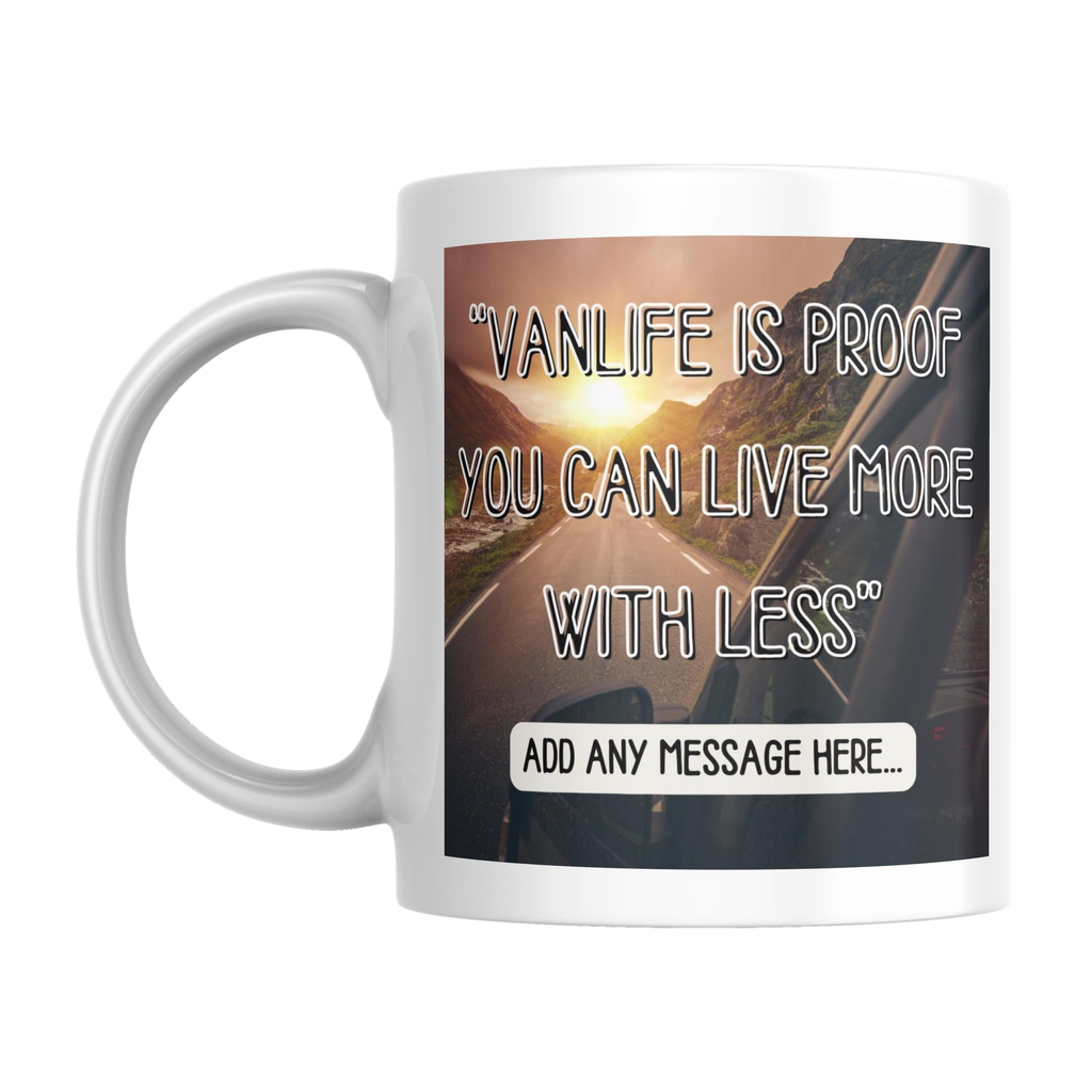 Personalised Vanlife Quote Mug — original left-handle view on a pure white background
