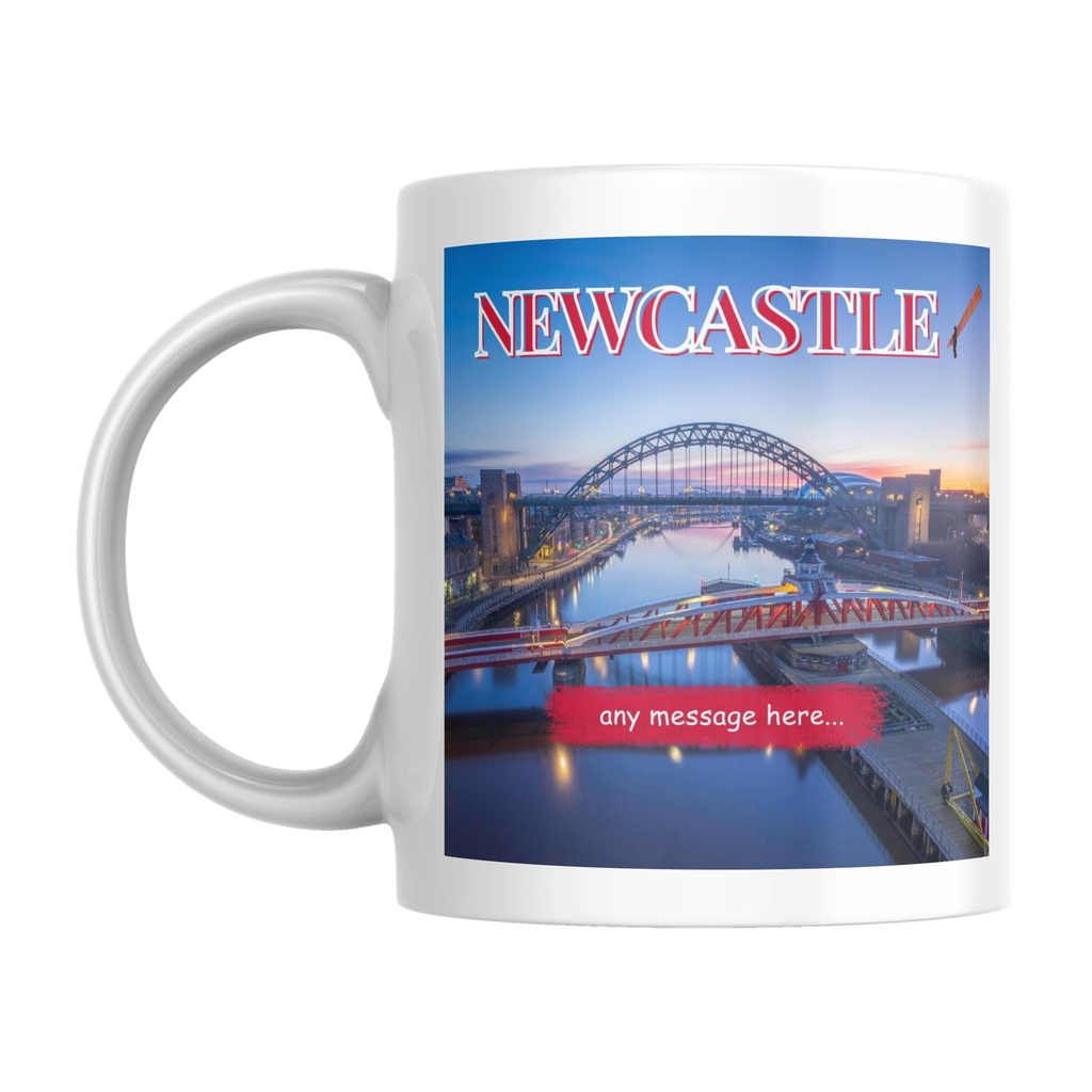 Personalised Newcastle Mug — original left-handle view on a pure white background