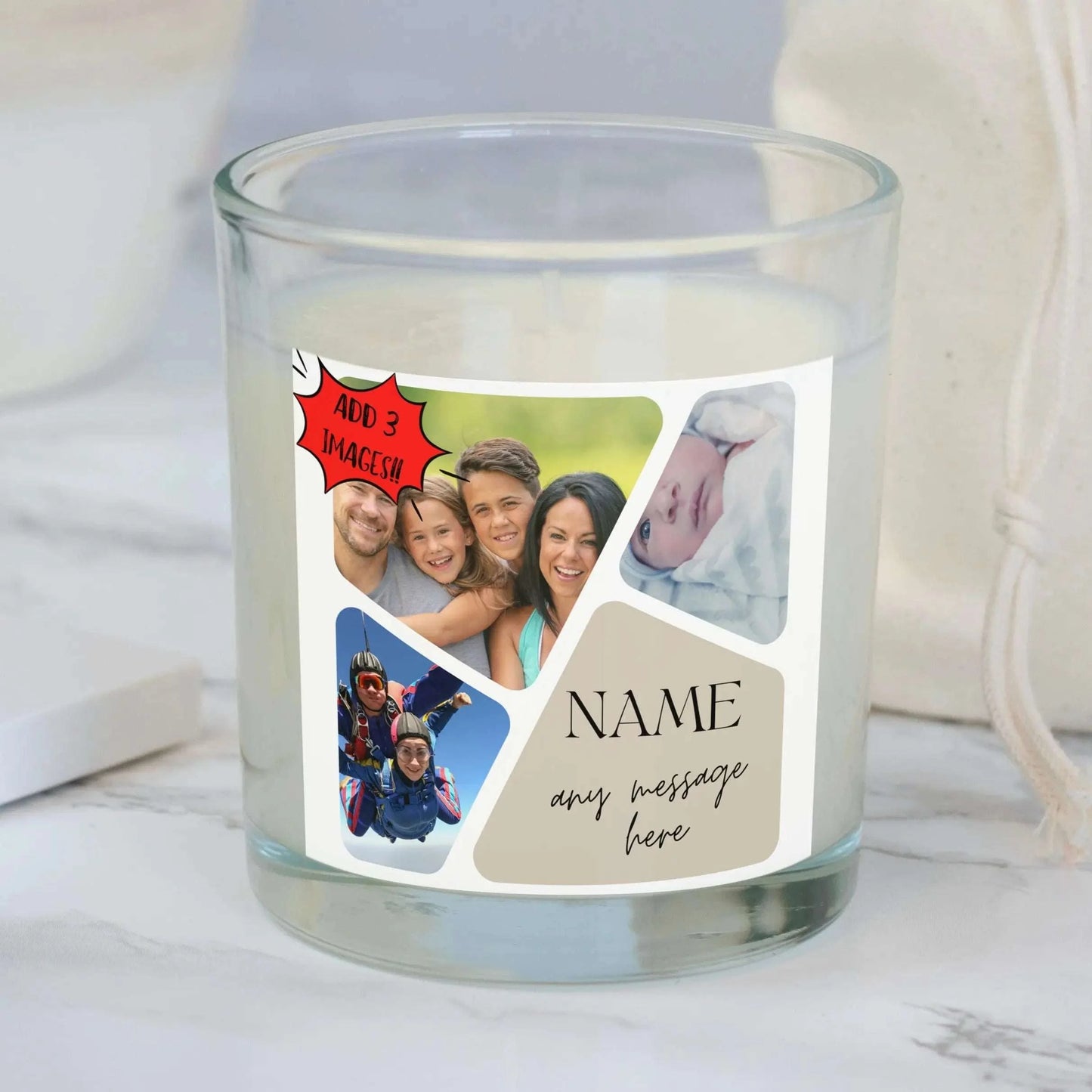 3 Photo Collage Personalised Candle | Photo Gift MKTrends Co