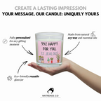 Personalised new home soy wax candle showing customisation and reusable glass jar