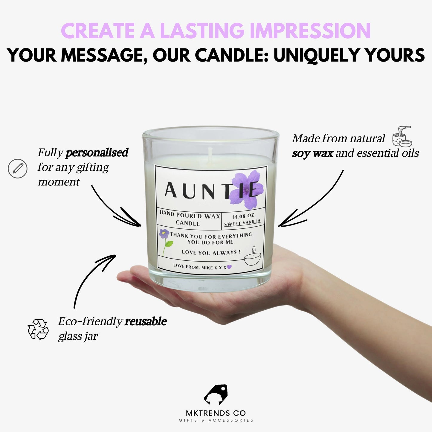 Auntie Message Personalised Candle Gift | Gift for Auntie MKTrends Co