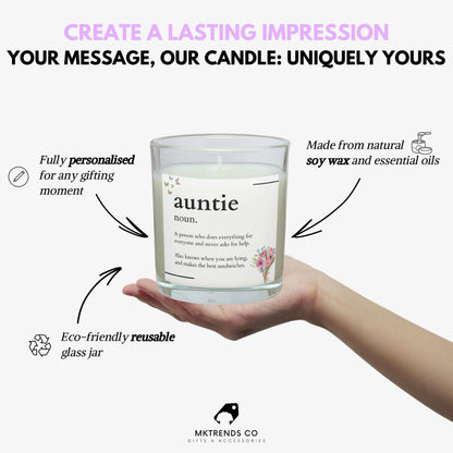 Auntie Noun Quote Personalised Candle Gift | Auntie Noun Gift MKTrends Co