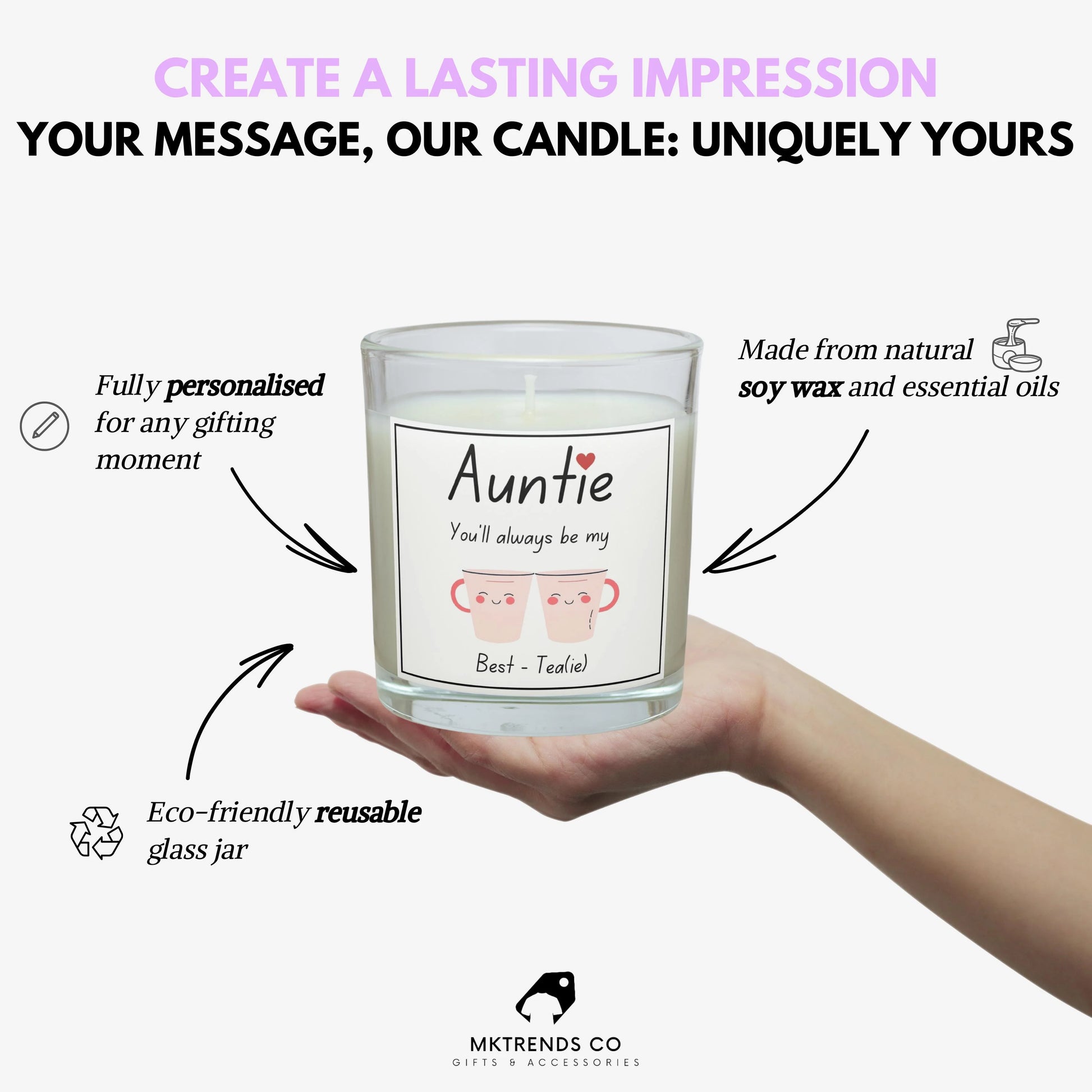 Auntie, My Bestie Personalised Candle | Cute Auntie Gift MKTrends Co