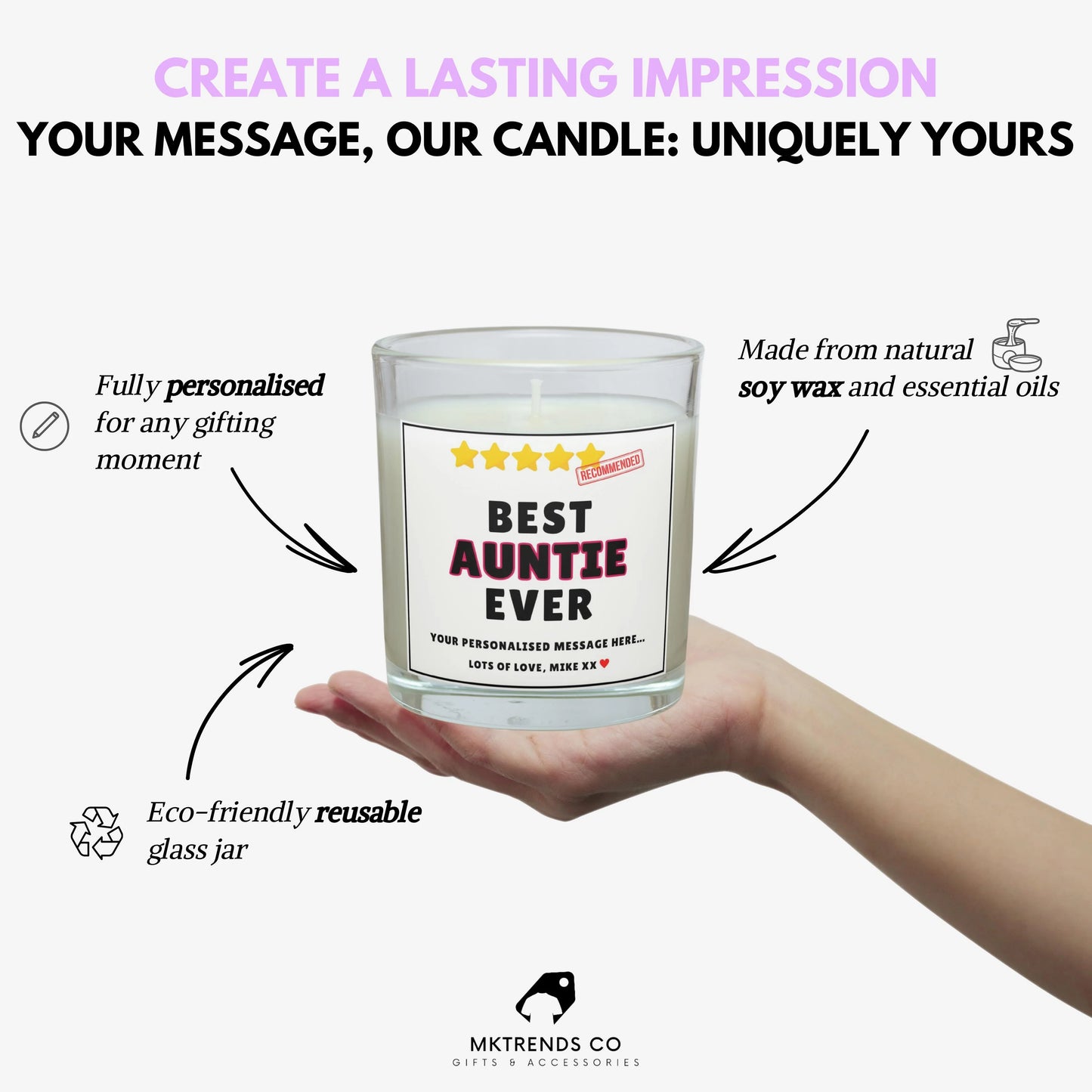 Best Auntie Ever Personalised Candle Gift | Best Auntie Award Gift MKTrends Co