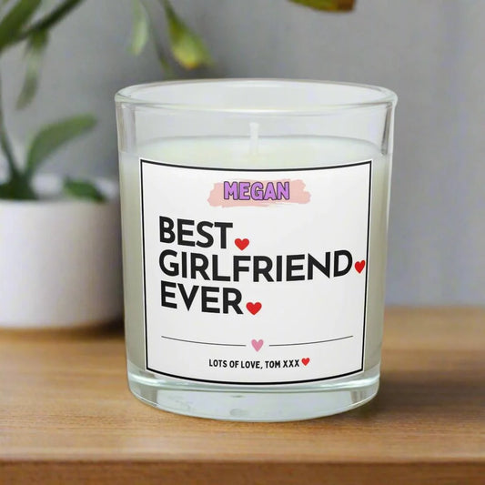 Best Girlfriend Ever Name Hearts Personalised Candle | Best Girlfriend Gift MKTrends Co