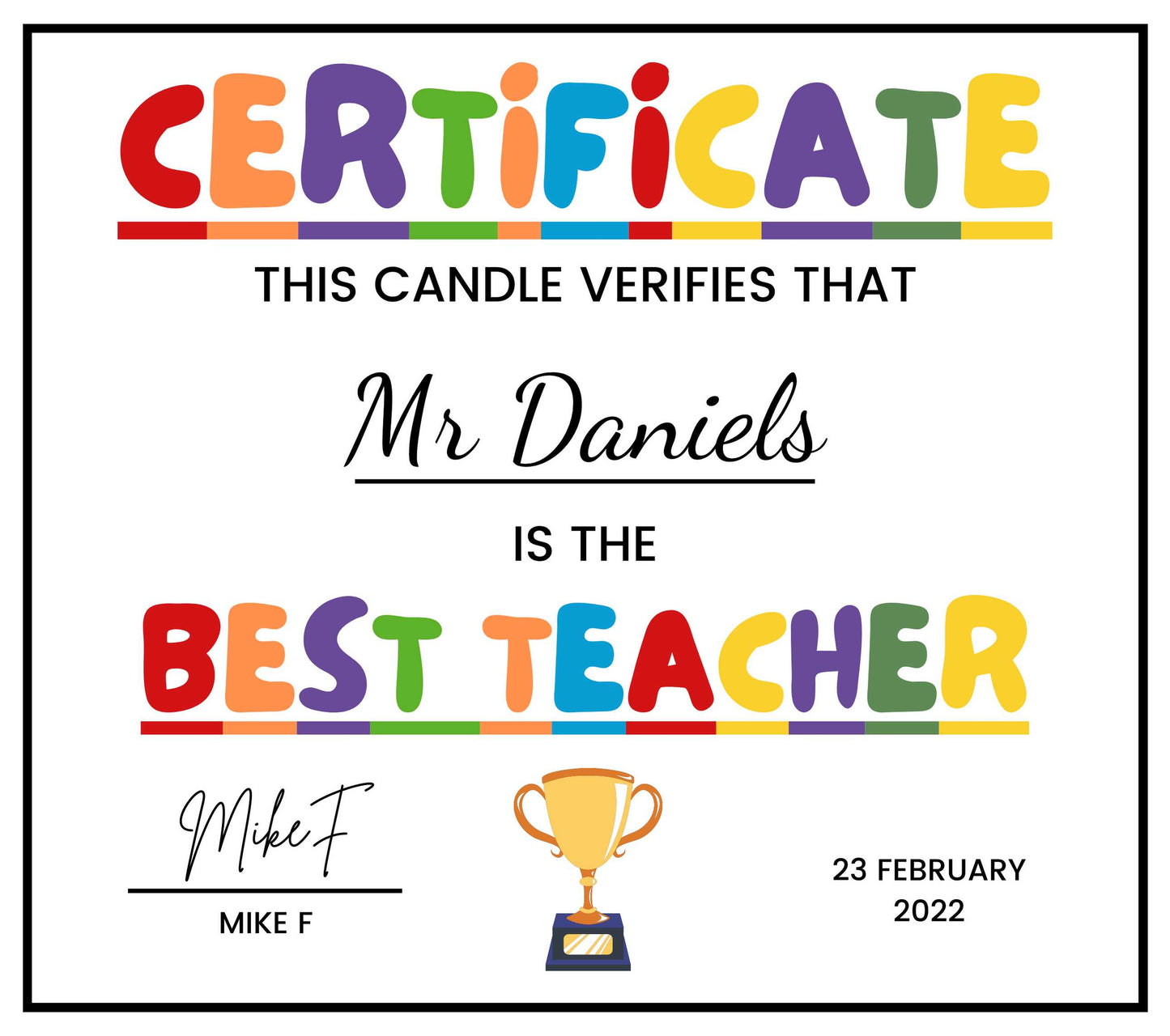 Best Teacher Certificate Personalised Candle | Gift for Teacher MKTrends Co