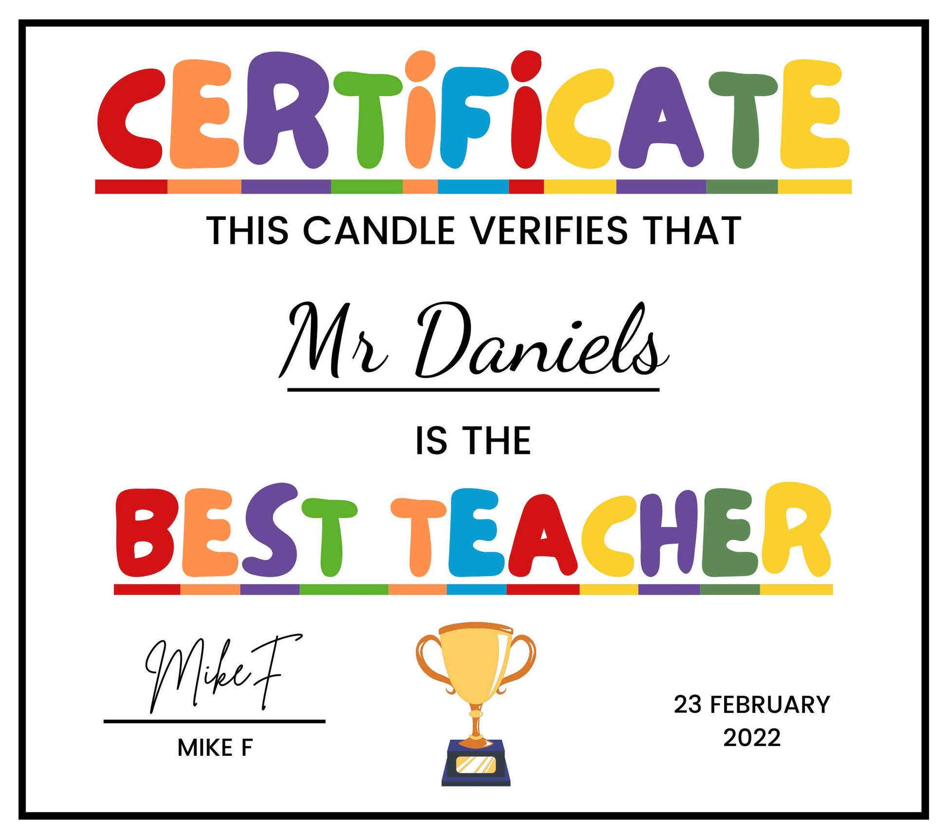 Best Teacher Certificate Personalised Candle | Gift for Teacher MKTrends Co