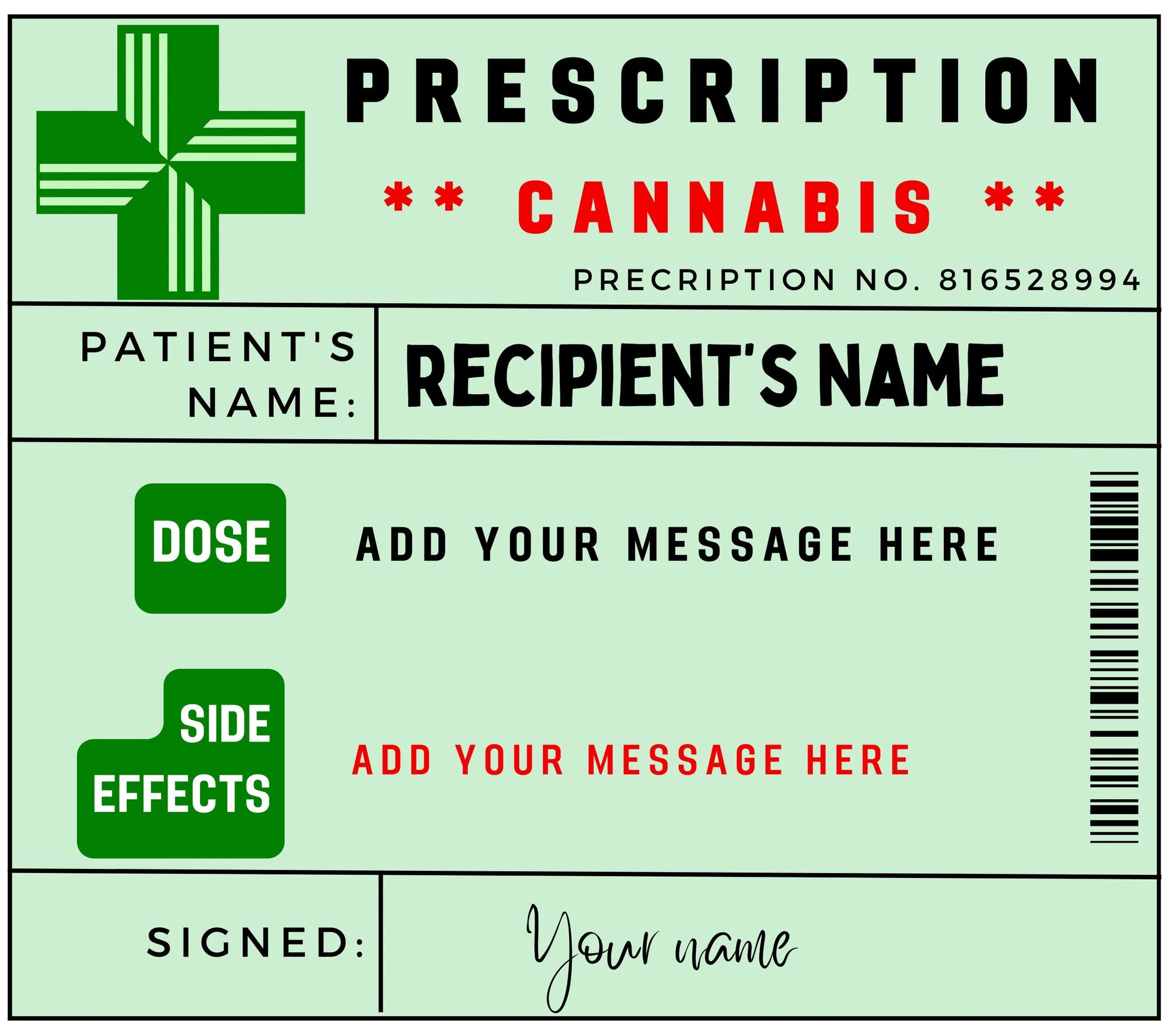 Cannabis Prescription Personalised Candle | Weed Smoker gifts MKTrends Co