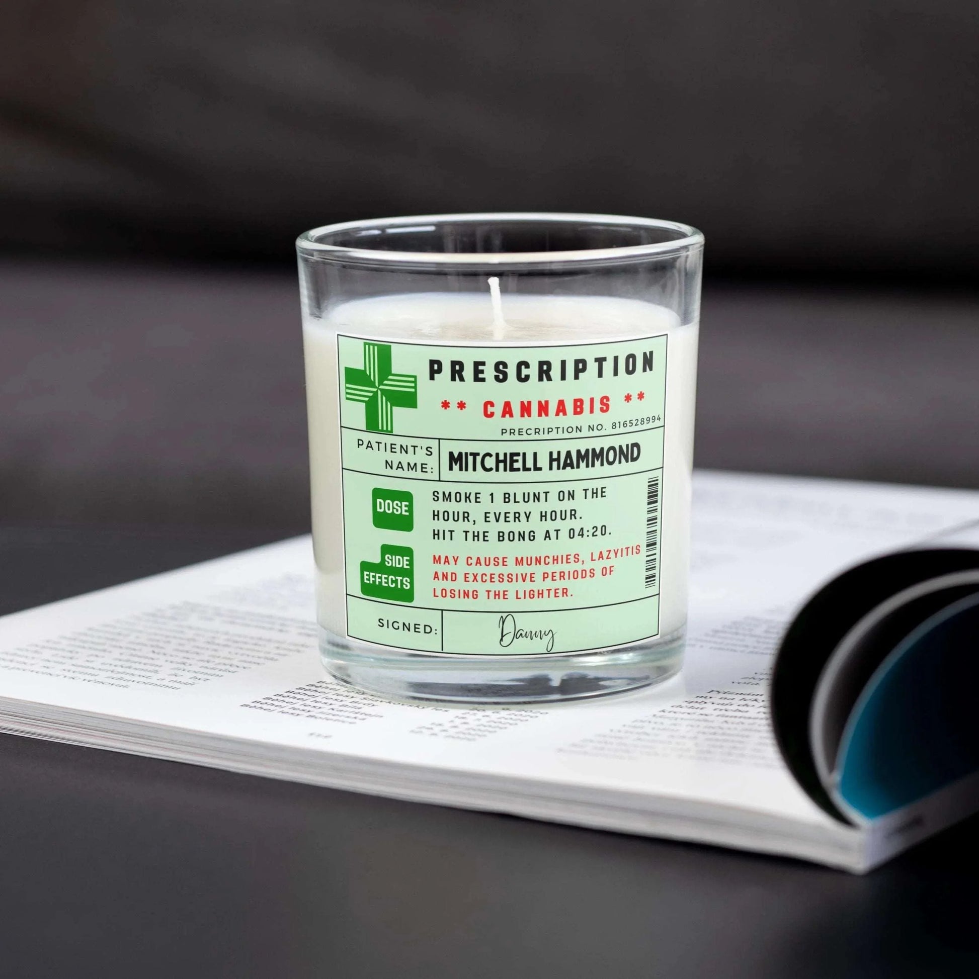 Cannabis Prescription Personalised Candle | Weed Smoker gifts MKTrends Co