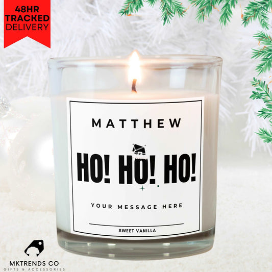 Christmas Ho Ho Ho Personalised Candle | Christmas Gifts | Festive Decorations MKTrends Co