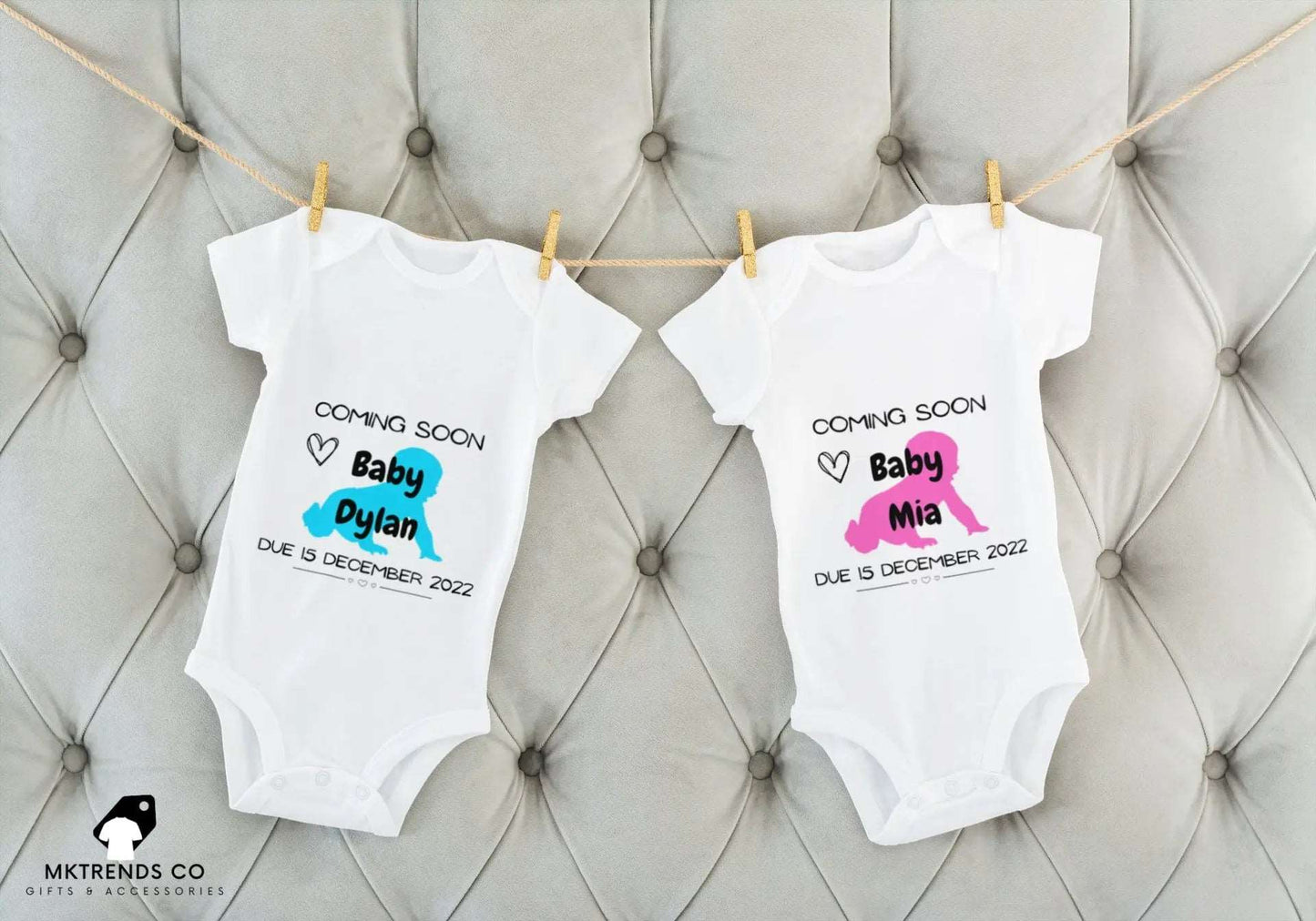 Coming Soon Name & Date  | Personalised Baby Grow MKTrends Co