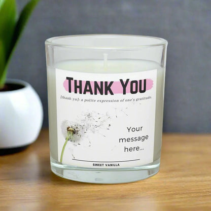 Dandelion Pink Thank You Noun Gift for Her| Personalised Thank You Candle MKTrends Co