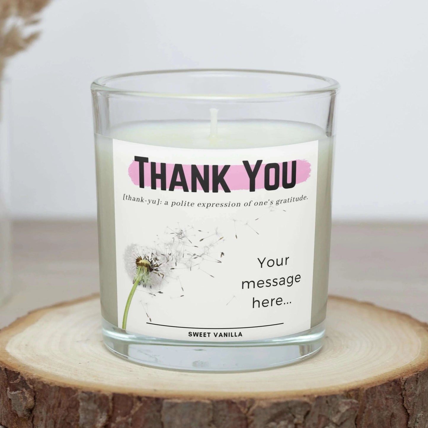 Dandelion Pink Thank You Noun Gift for Her| Personalised Thank You Candle MKTrends Co