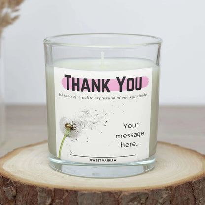 Dandelion Pink Thank You Noun Gift for Her| Personalised Thank You Candle MKTrends Co