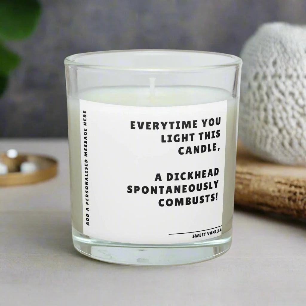 Dickhead Combusts Personalised Candle | Funny Novelty Gift MKTrends Co