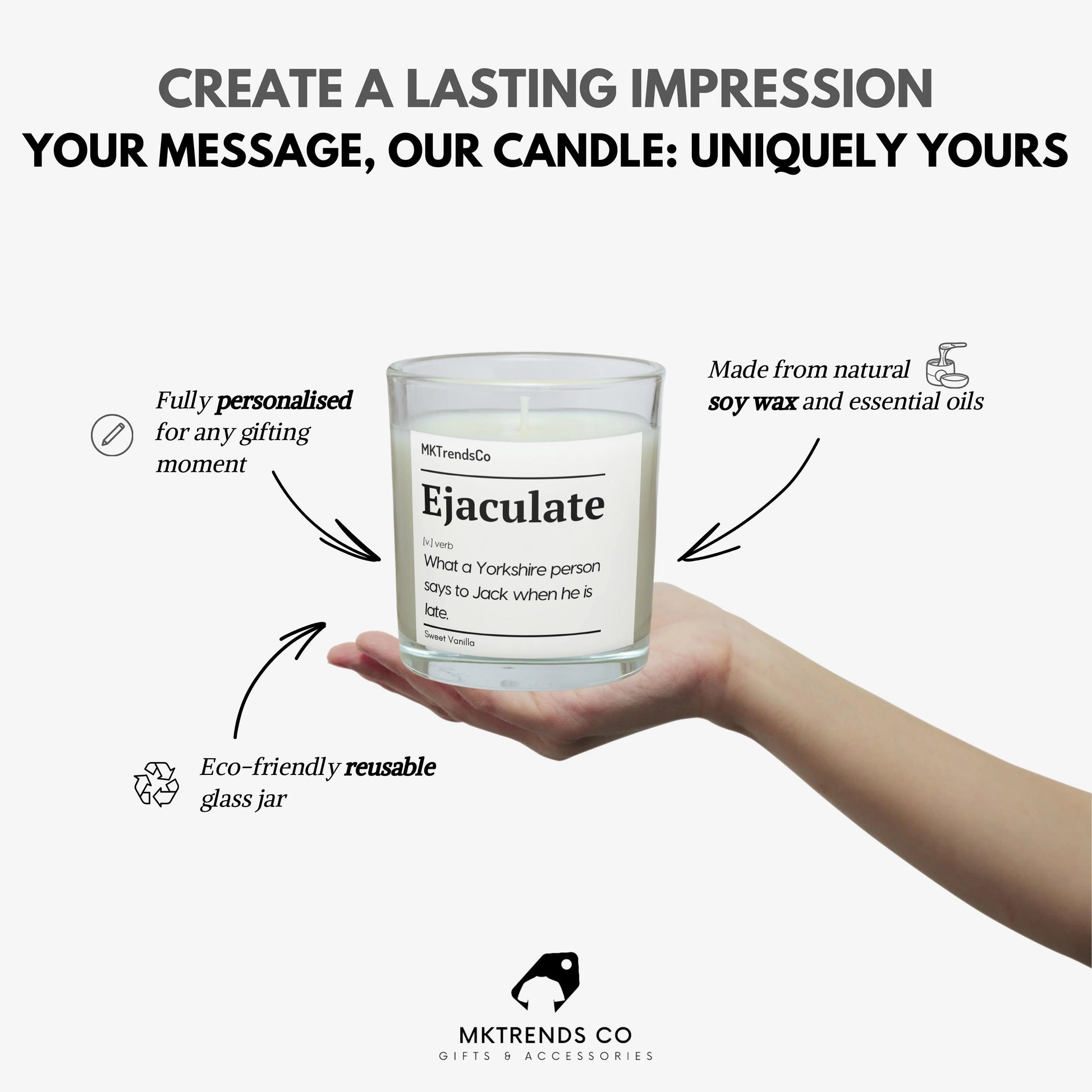 Ejaculate Joke Personalised Candle | Funny Candle | Novelty Yorkshire Joke MKTrends Co