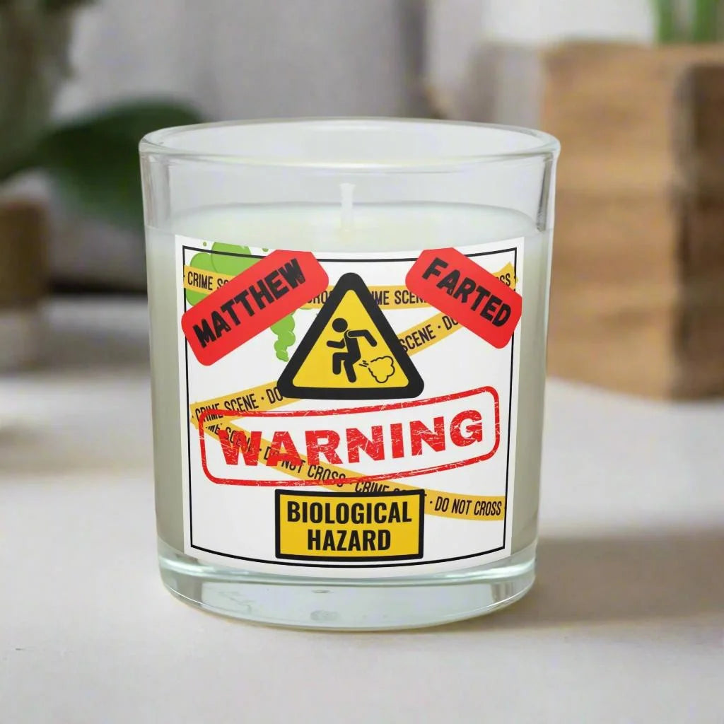 Fart Hazard Warning Personalised Candle | Funny Fart Do Not Enter Gift MKTrends Co