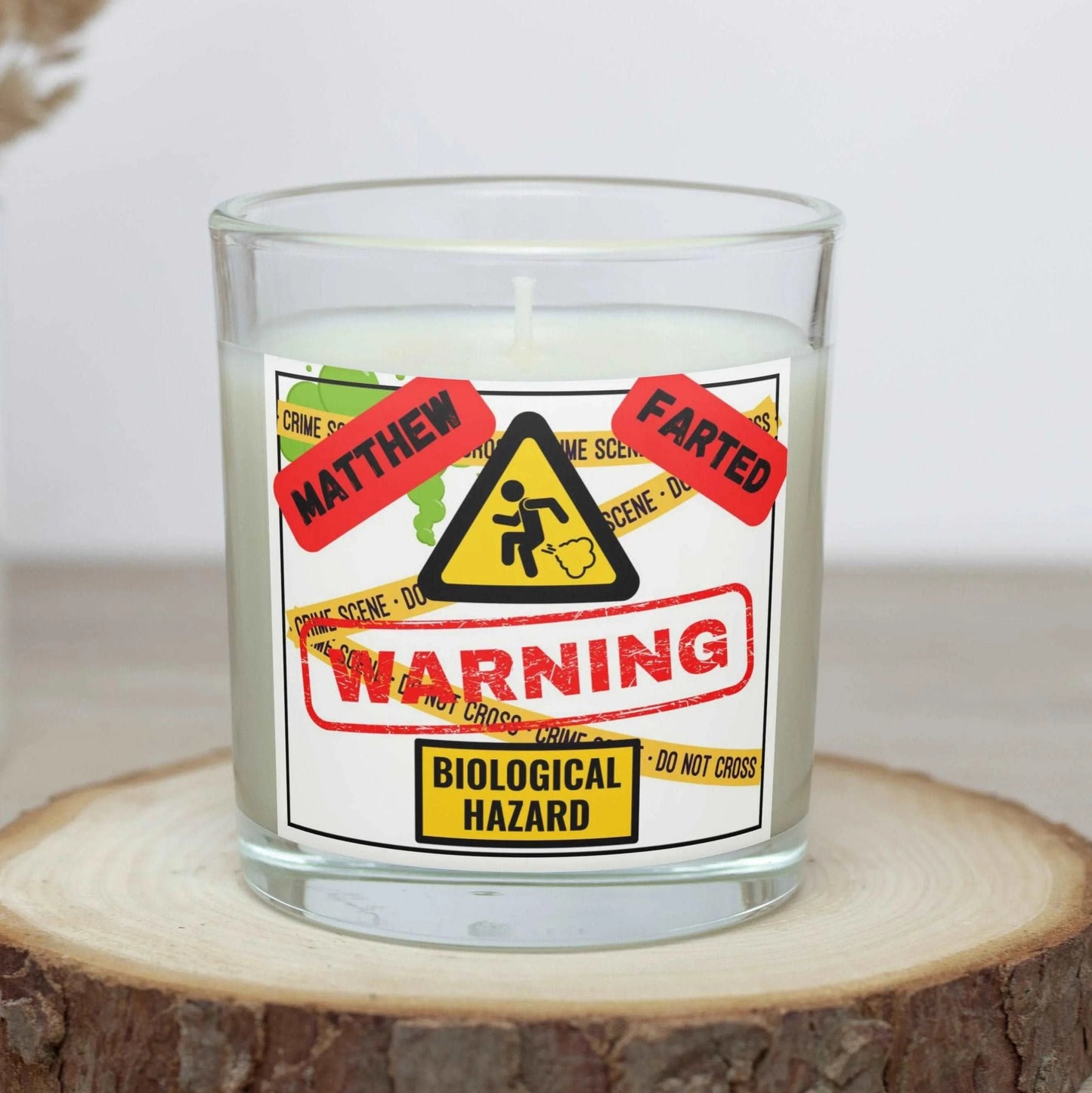 Fart Hazard Warning Personalised Candle | Funny Fart Do Not Enter Gift MKTrends Co