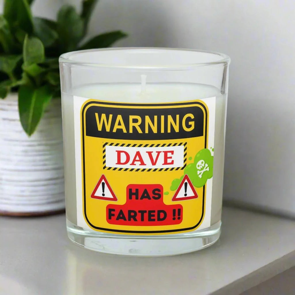 Fart Warning Sign Personalised Candle | Funny Novelty Fart Gift MKTrends Co