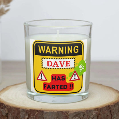 Fart Warning Sign Personalised Candle | Funny Novelty Fart Gift MKTrends Co