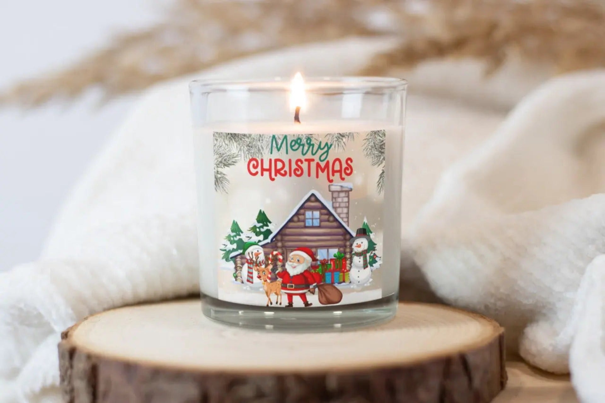 Festive Merry Christmas Scene Personalised Candle | Christmas Gifts MKTrends Co